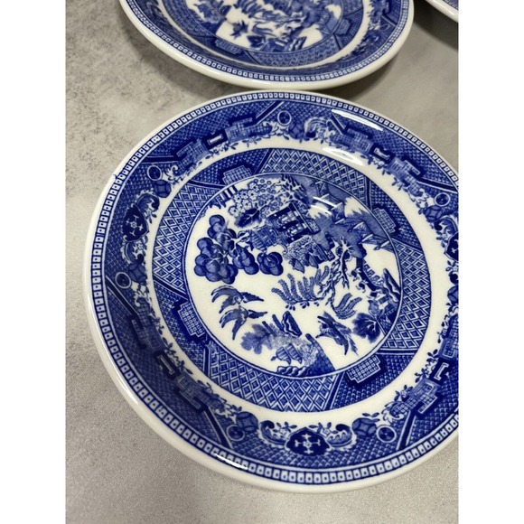 Vintage Mix Petrus Regout Co Blue Willow Saucer Porcelain Plate Holland Set of 4 - Picture 2 of 9